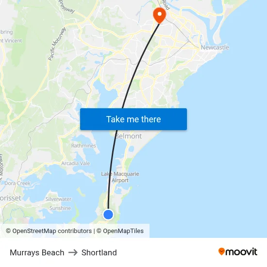 Murrays Beach to Shortland map