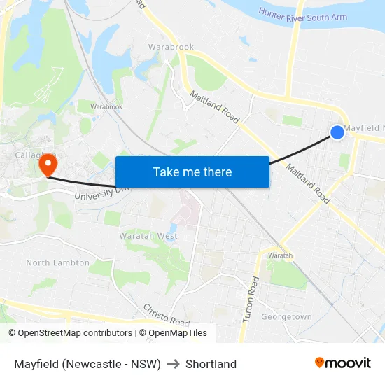 Mayfield (Newcastle - NSW) to Shortland map