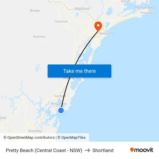 Pretty Beach (Central Coast - NSW) to Shortland map