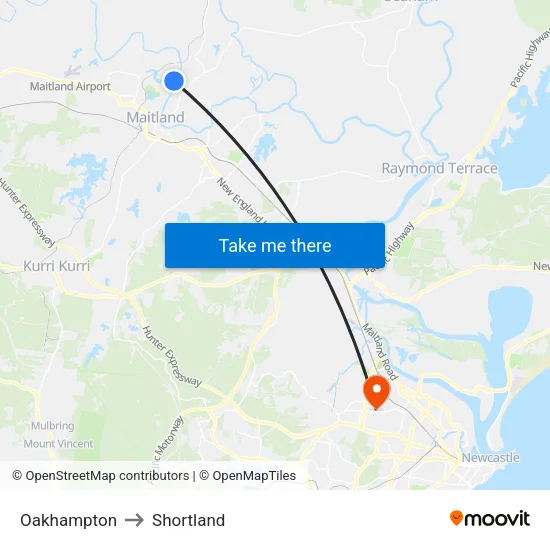 Oakhampton to Shortland map