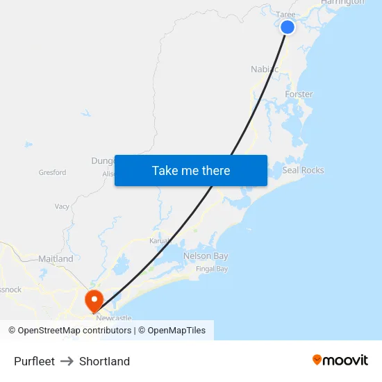 Purfleet to Shortland map