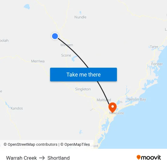 Warrah Creek to Shortland map