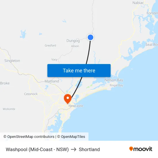 Washpool (Mid-Coast - NSW) to Shortland map