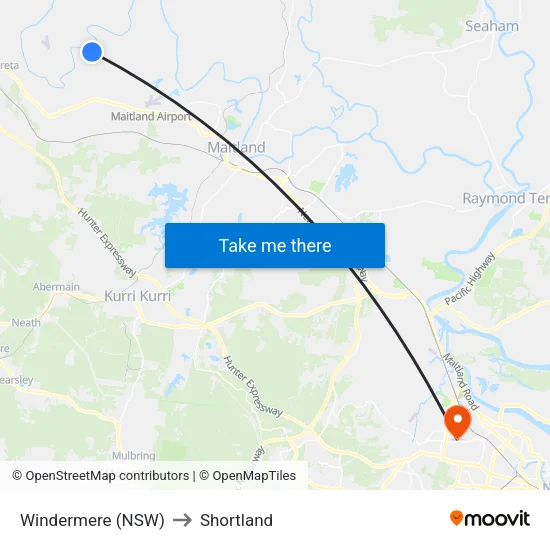 Windermere (NSW) to Shortland map