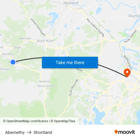 Abernethy to Shortland map