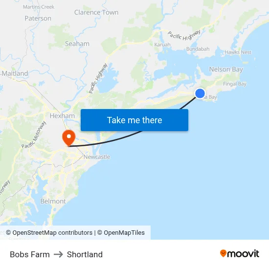 Bobs Farm to Shortland map