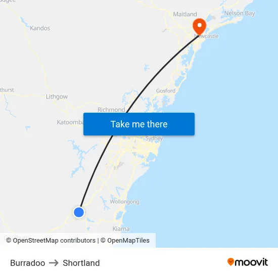 Burradoo to Shortland map