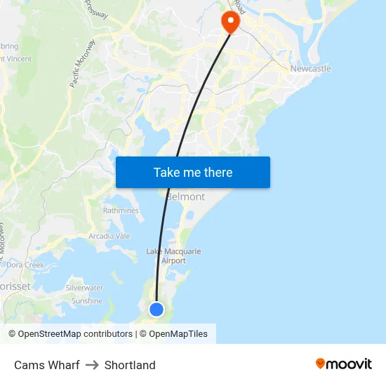 Cams Wharf to Shortland map