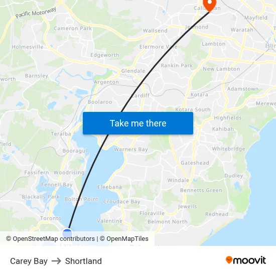 Carey Bay to Shortland map
