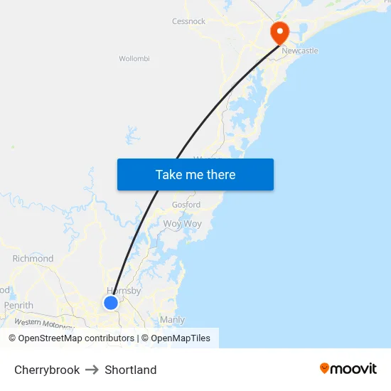 Cherrybrook to Shortland map