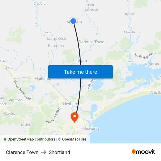 Clarence Town to Shortland map