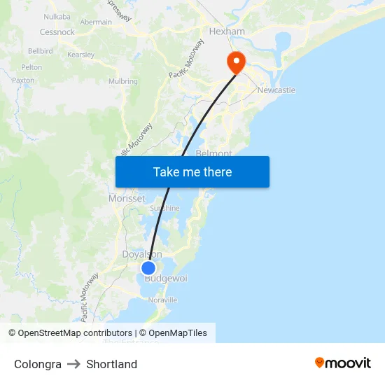 Colongra to Shortland map