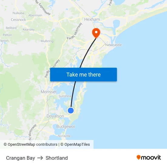 Crangan Bay to Shortland map