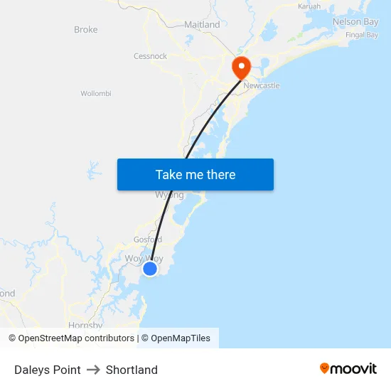 Daleys Point to Shortland map