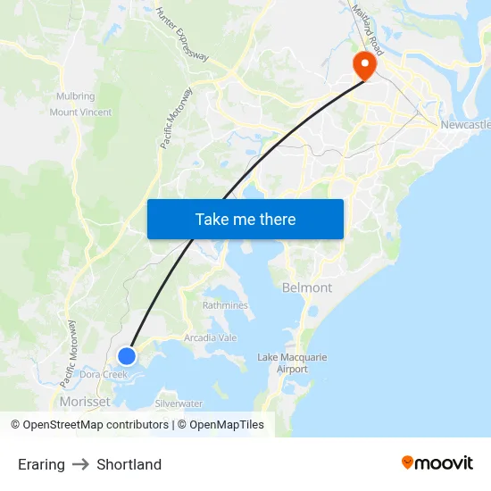 Eraring to Shortland map