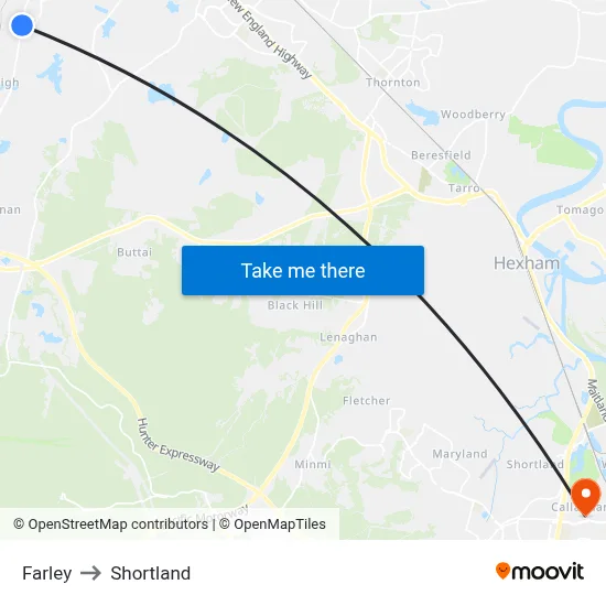 Farley to Shortland map