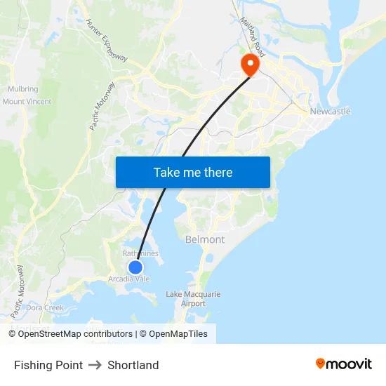 Fishing Point to Shortland map