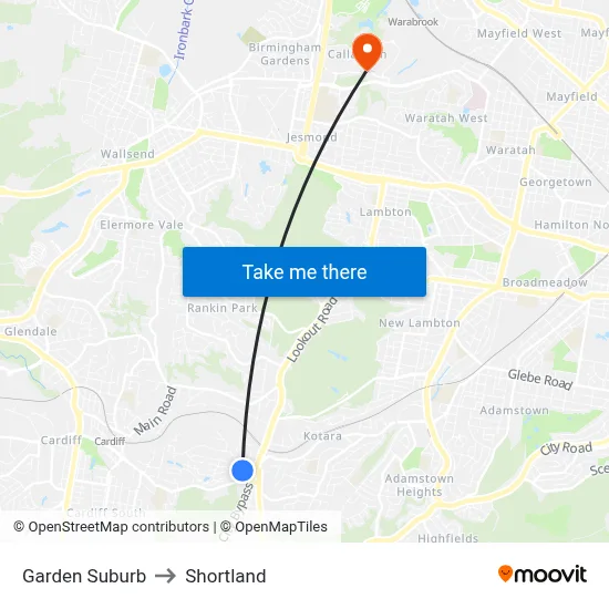 Garden Suburb to Shortland map