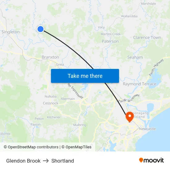 Glendon Brook to Shortland map