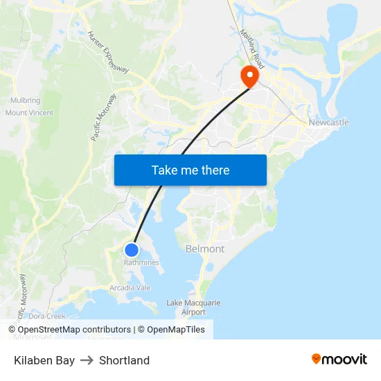 Kilaben Bay to Shortland map