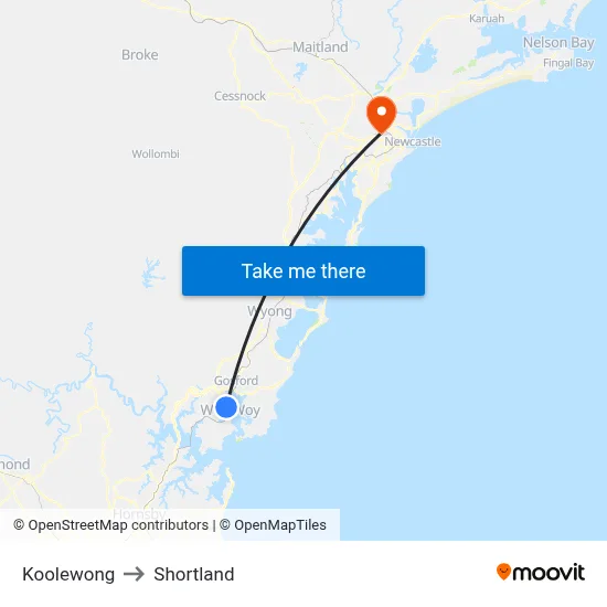 Koolewong to Shortland map