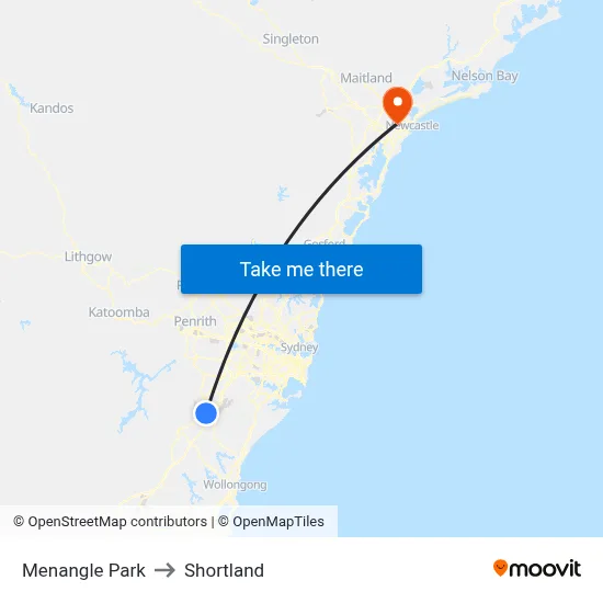 Menangle Park to Shortland map