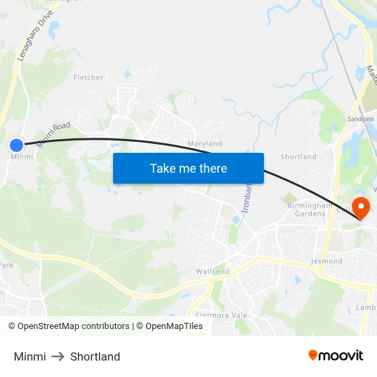 Minmi to Shortland map