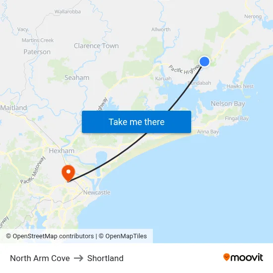 North Arm Cove to Shortland map