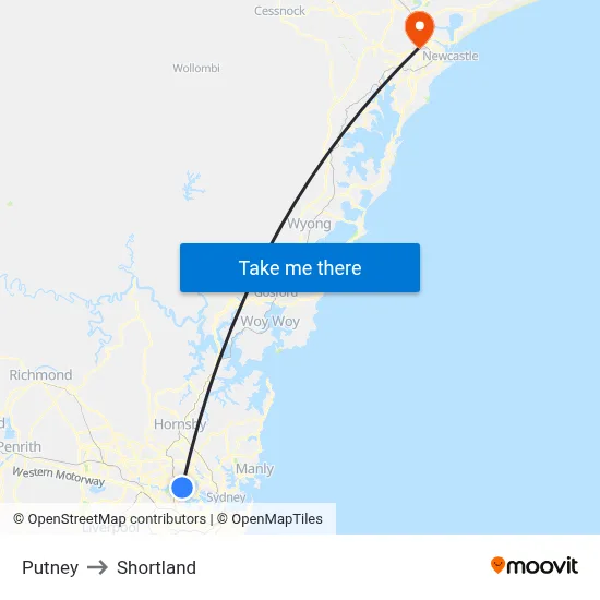 Putney to Shortland map