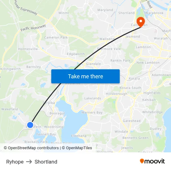 Ryhope to Shortland map