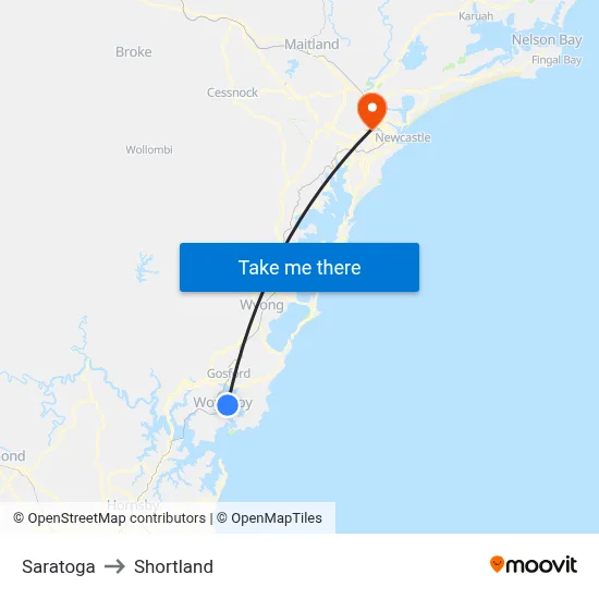 Saratoga to Shortland map