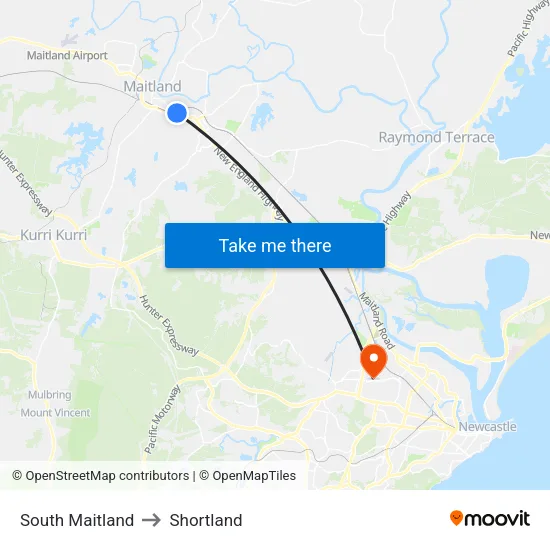 South Maitland to Shortland map