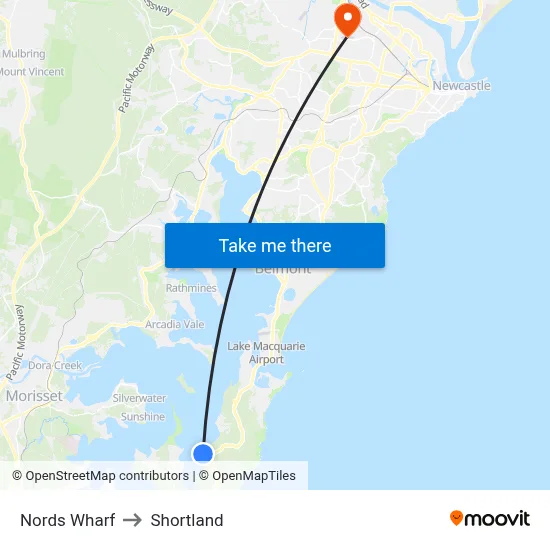 Nords Wharf to Shortland map