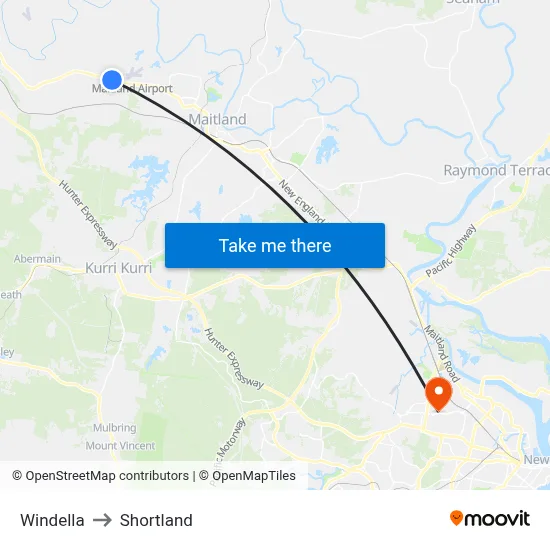 Windella to Shortland map