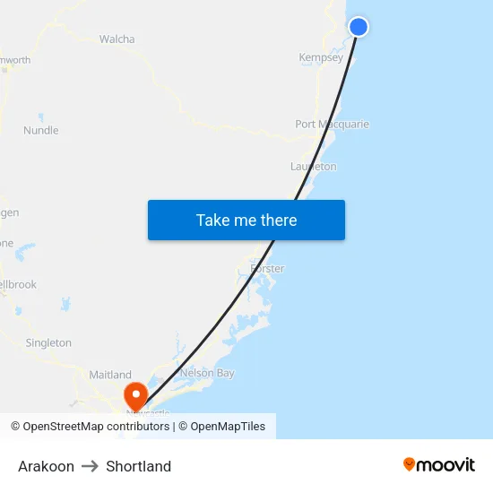 Arakoon to Shortland map