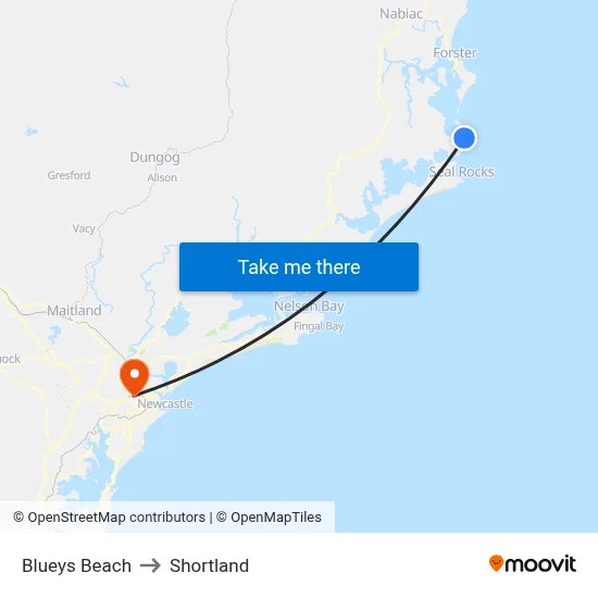 Blueys Beach to Shortland map