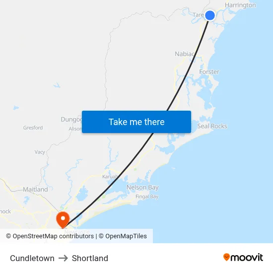 Cundletown to Shortland map