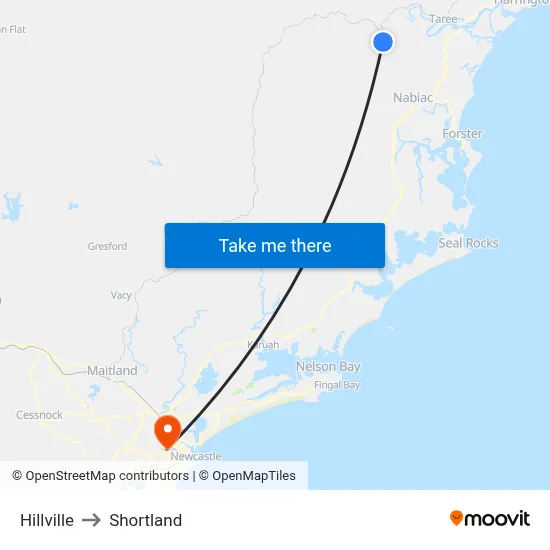 Hillville to Shortland map