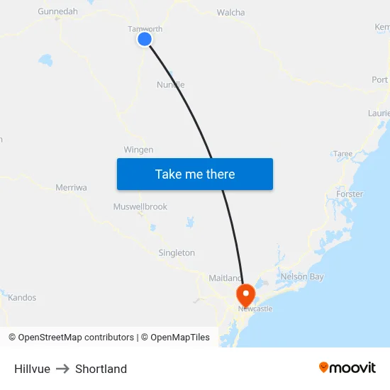 Hillvue to Shortland map