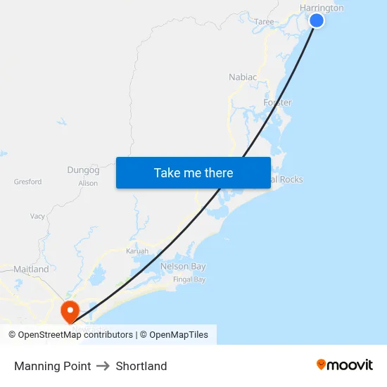 Manning Point to Shortland map