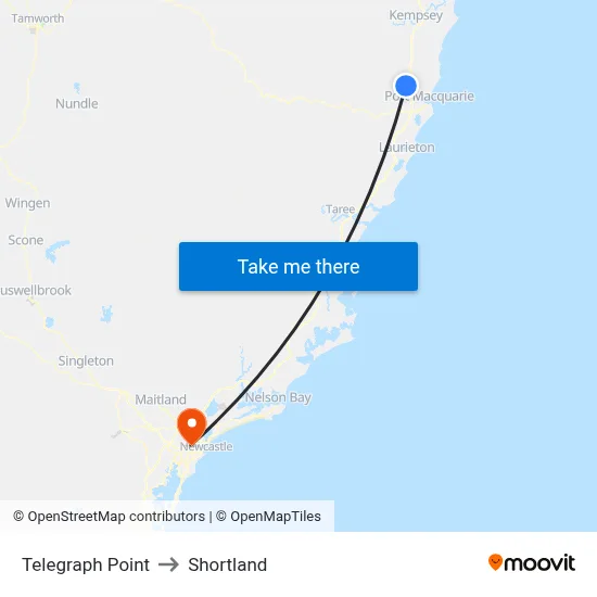 Telegraph Point to Shortland map