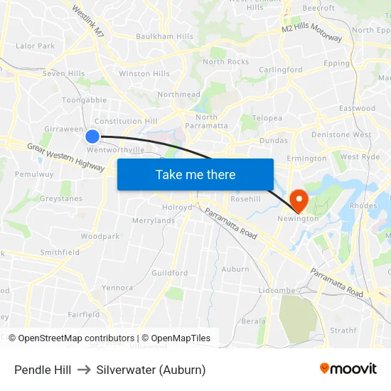 Pendle Hill to Silverwater (Auburn) map