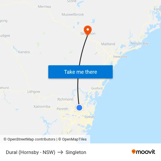 Dural (Hornsby - NSW) to Singleton map