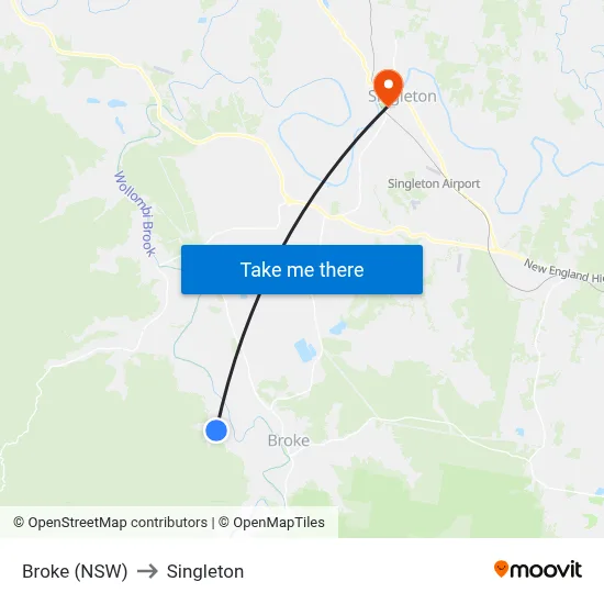 Broke (NSW) to Singleton map