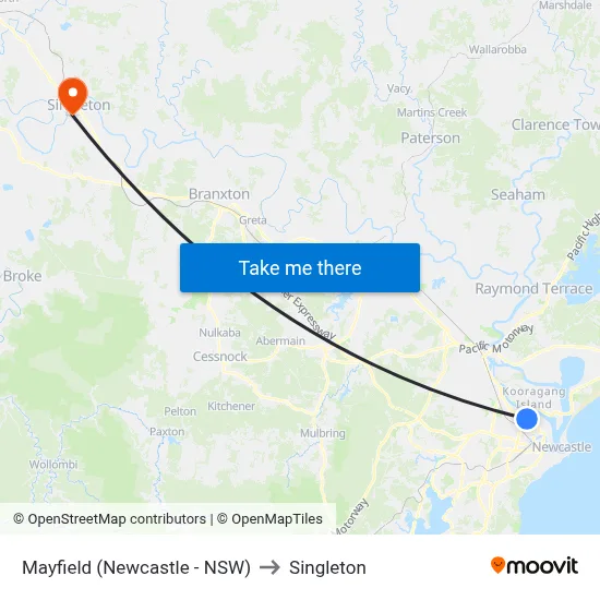 Mayfield (Newcastle - NSW) to Singleton map