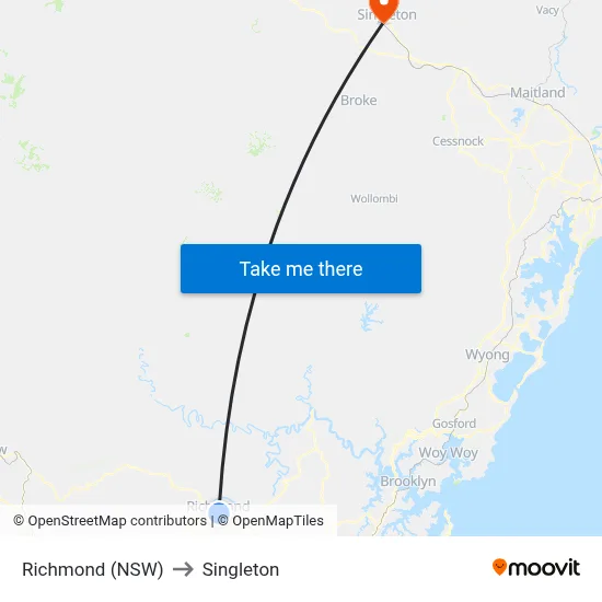 Richmond (NSW) to Singleton map