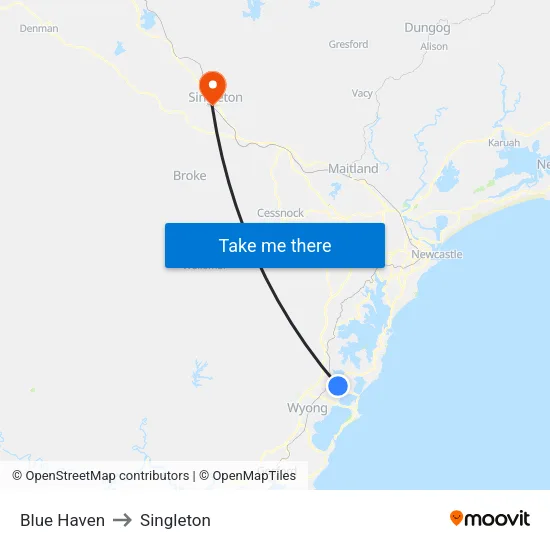 Blue Haven to Singleton map