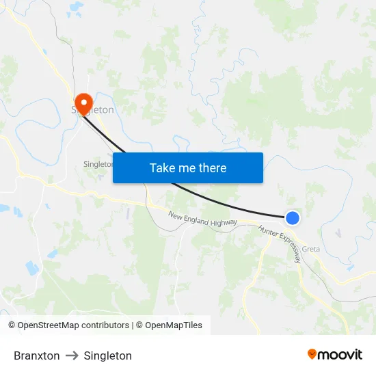 Branxton to Singleton map