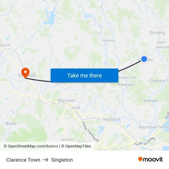 Clarence Town to Singleton map