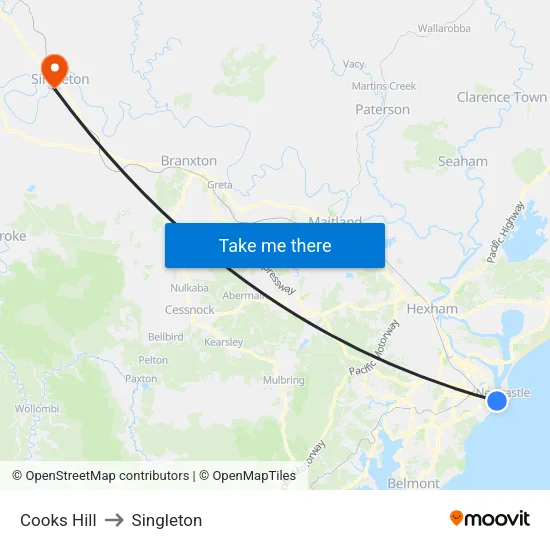 Cooks Hill to Singleton map